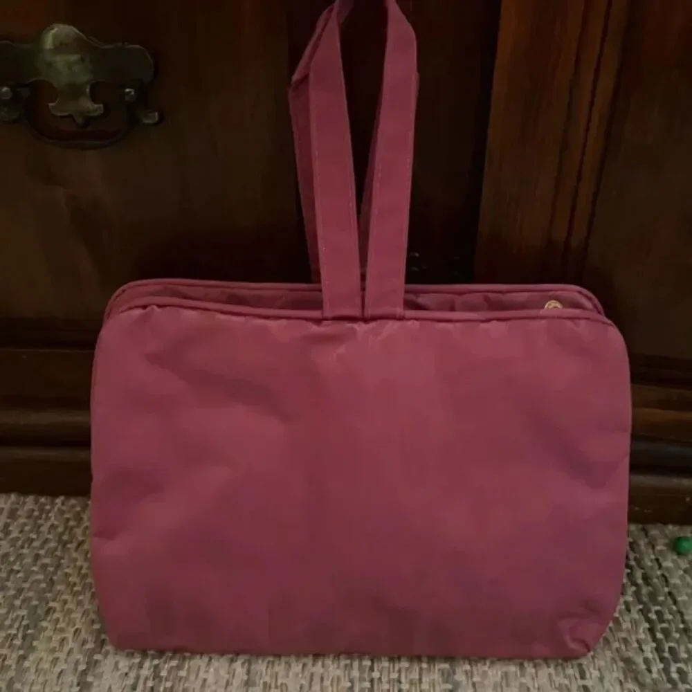 Vintage 60s/70s Satin Travel Toiletry Set NOS Complete Fuchsia Pink Hanging Bag